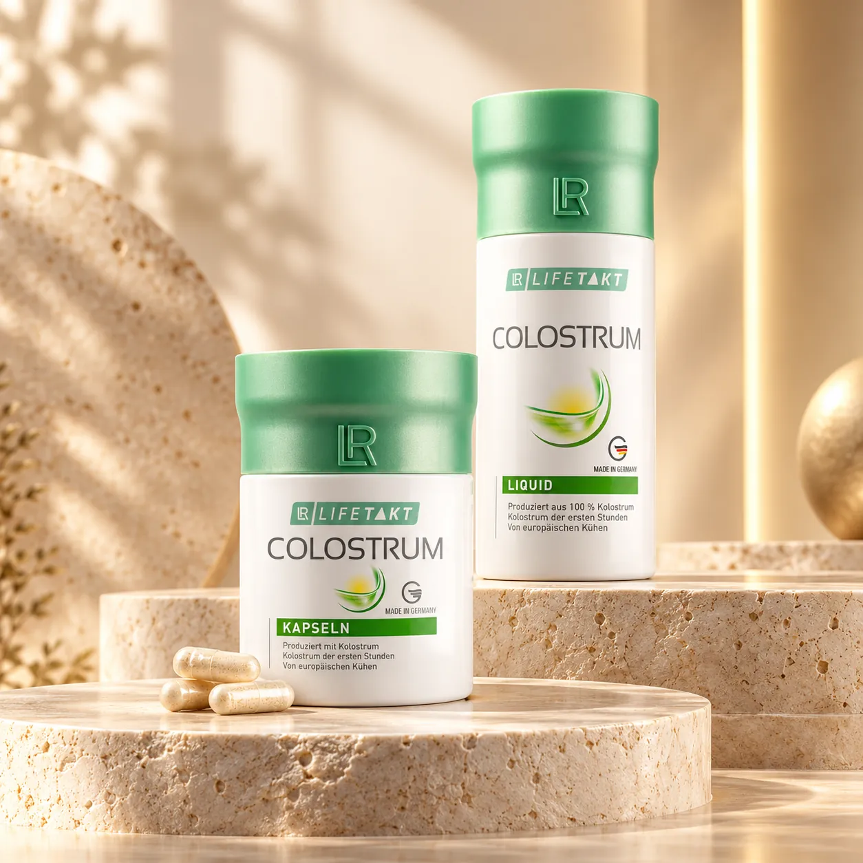 Produkty LR Colostrum v ilustrační produktové scéně
